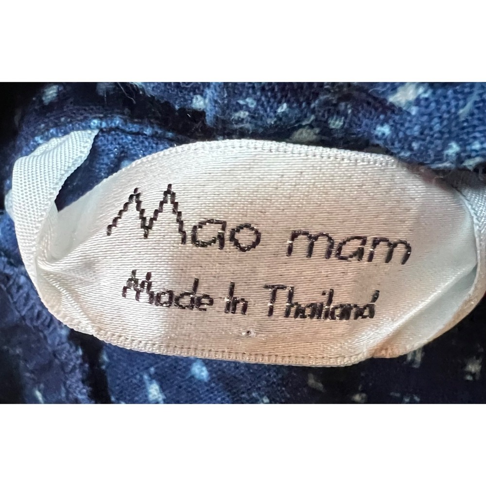 Mao Mom Thailand Top Indigo Blue Boxy Patchwork Artsy Abstract Lagenlook OS - Picture 8 of 10